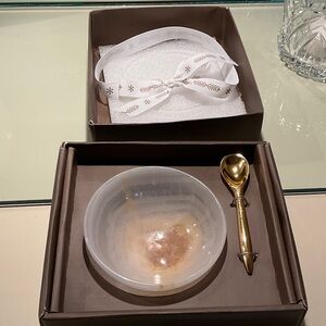 Beautiful alabaster bowl and spoon.  A gift, never opened or used.